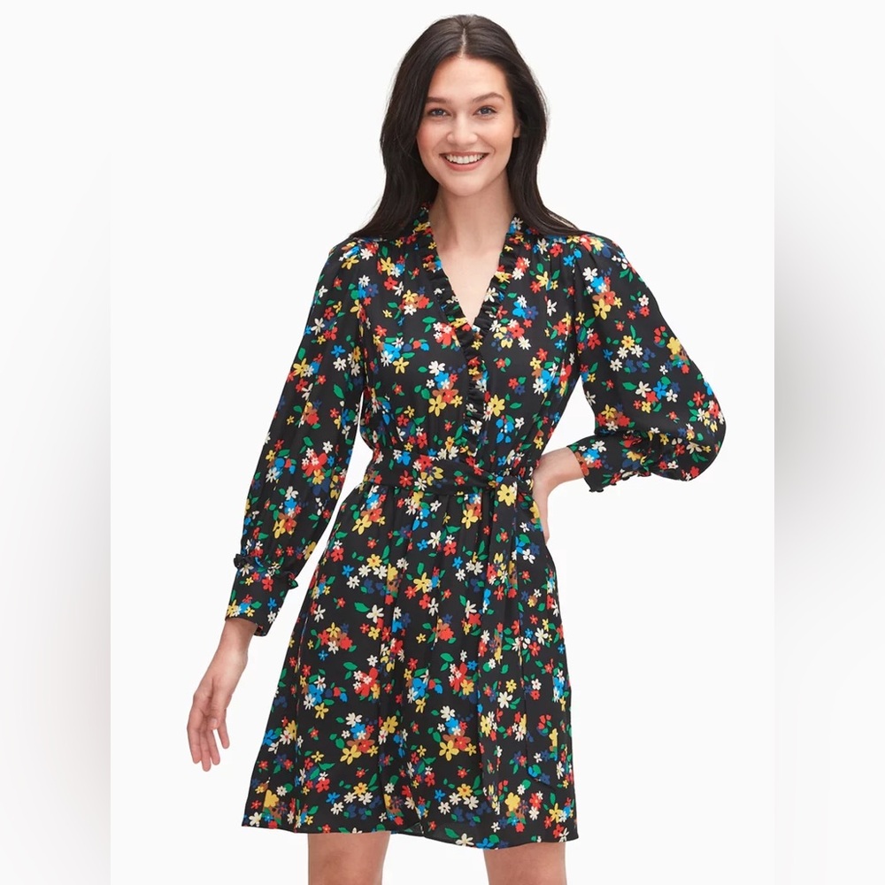 🔥🔥🔥NEW Kate Spade Ruffle Detail Long Sleeves Sailing Floral Mini Dress